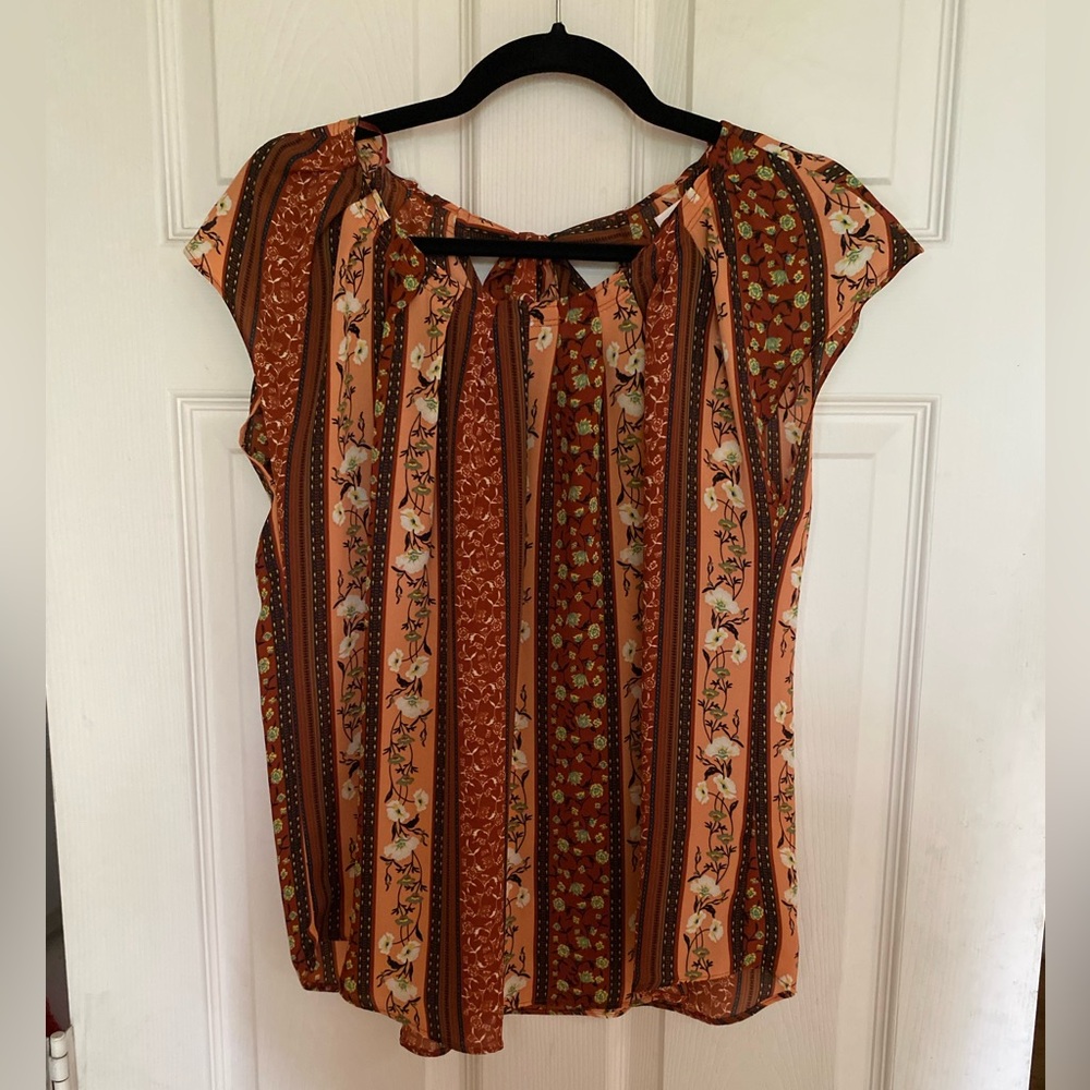 LC Lauren Conrad Striped Floral Peasant Top